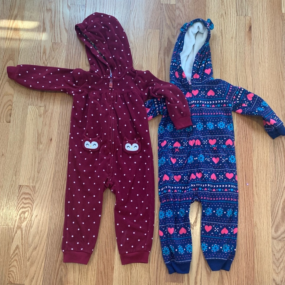 Two (2) Carter's Zip-Up Hooded Fleece Jumpsuit